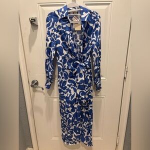 magaschoni blue linen dress Magaschoni Linen Dress Blue Chambray Sleeveless Button Front Classic Preppy L
